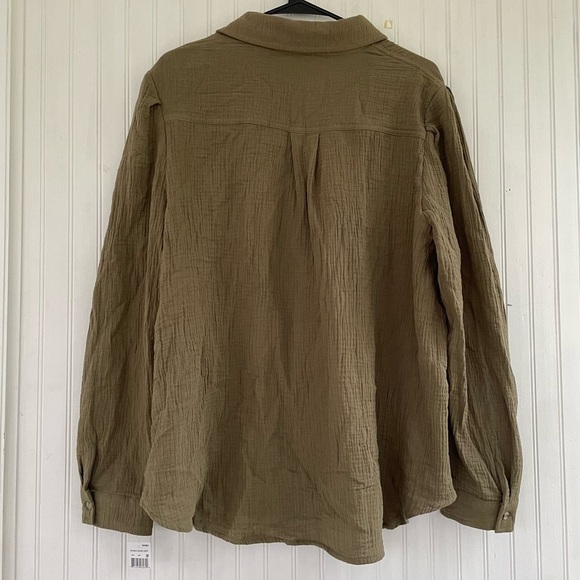 Grace + Karma Women's Olive Green Double Gauze Button Down Shirt Size 1X, NWT - Picture 2 of 7